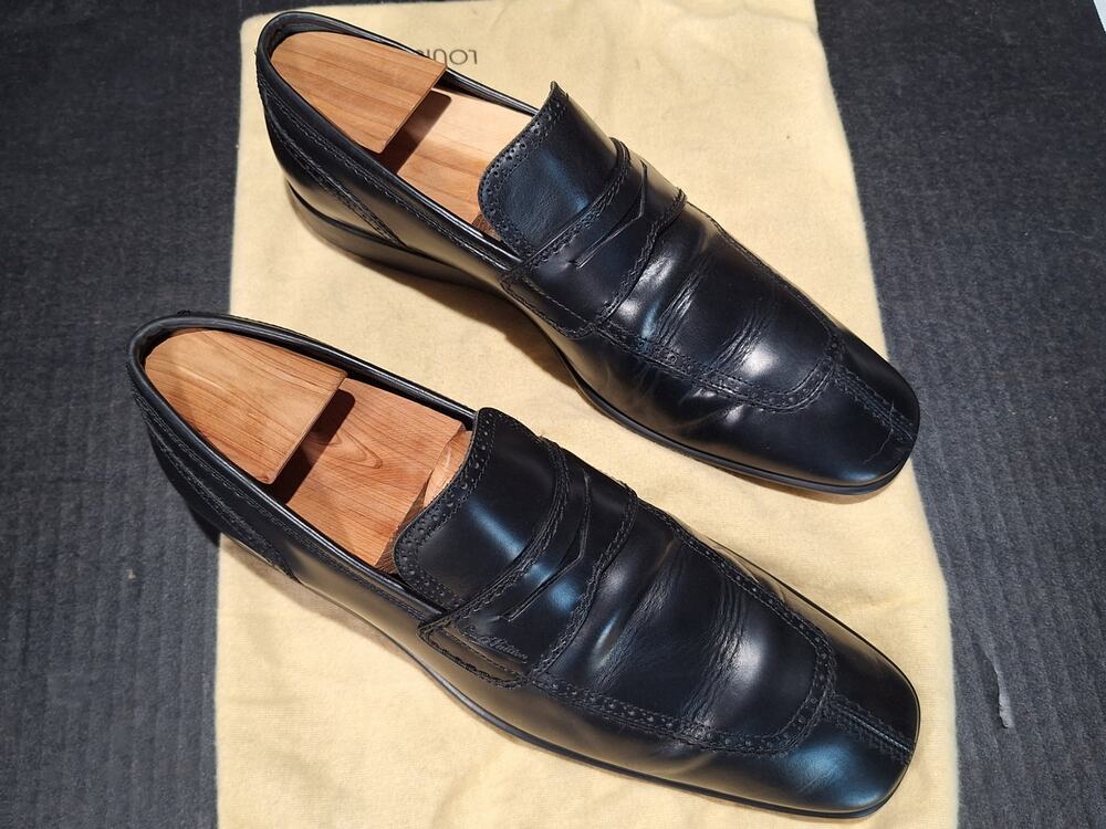 Louis Vuitton Mens Black Leather Coin Penny Loafers FD0048 Size 7.5 Italy CLEAN